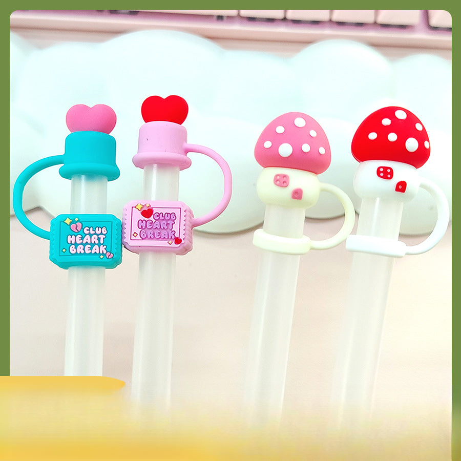 Wholesale New Food Grade Silicone Mushroom Creative Dustproof Straw Sleeve